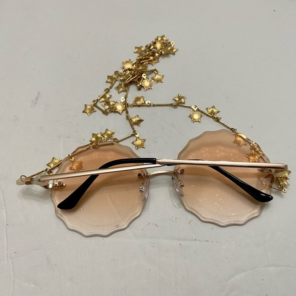 Amber Gold Round Sunglasses with Lanyard