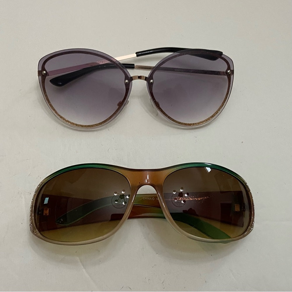 Lot of 2 Vintage Sun Glasses-Smoky Gray and Brownish- Green with Rhinestones