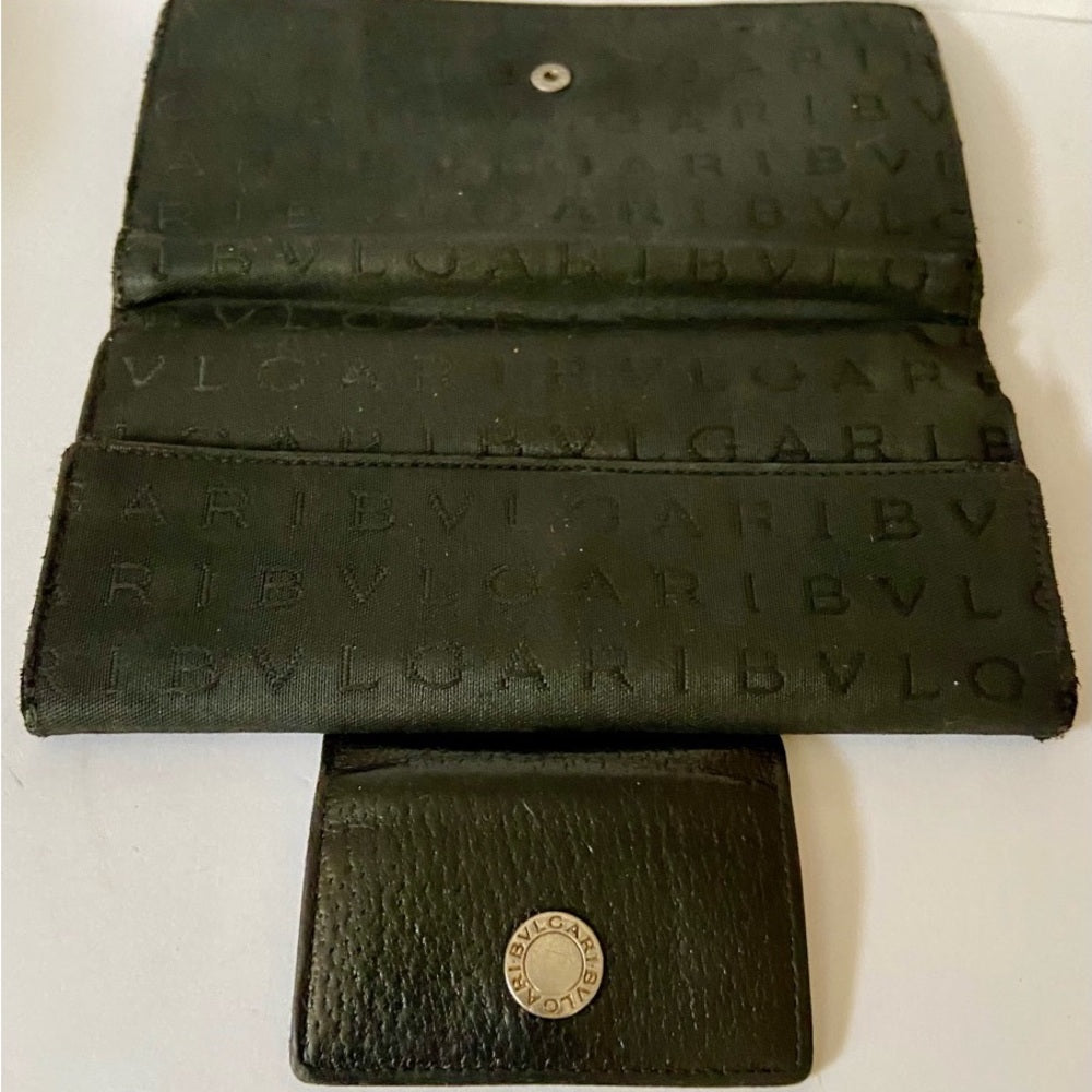 Bulgari Black Mono Coated Canvas Trifold Long Wallet