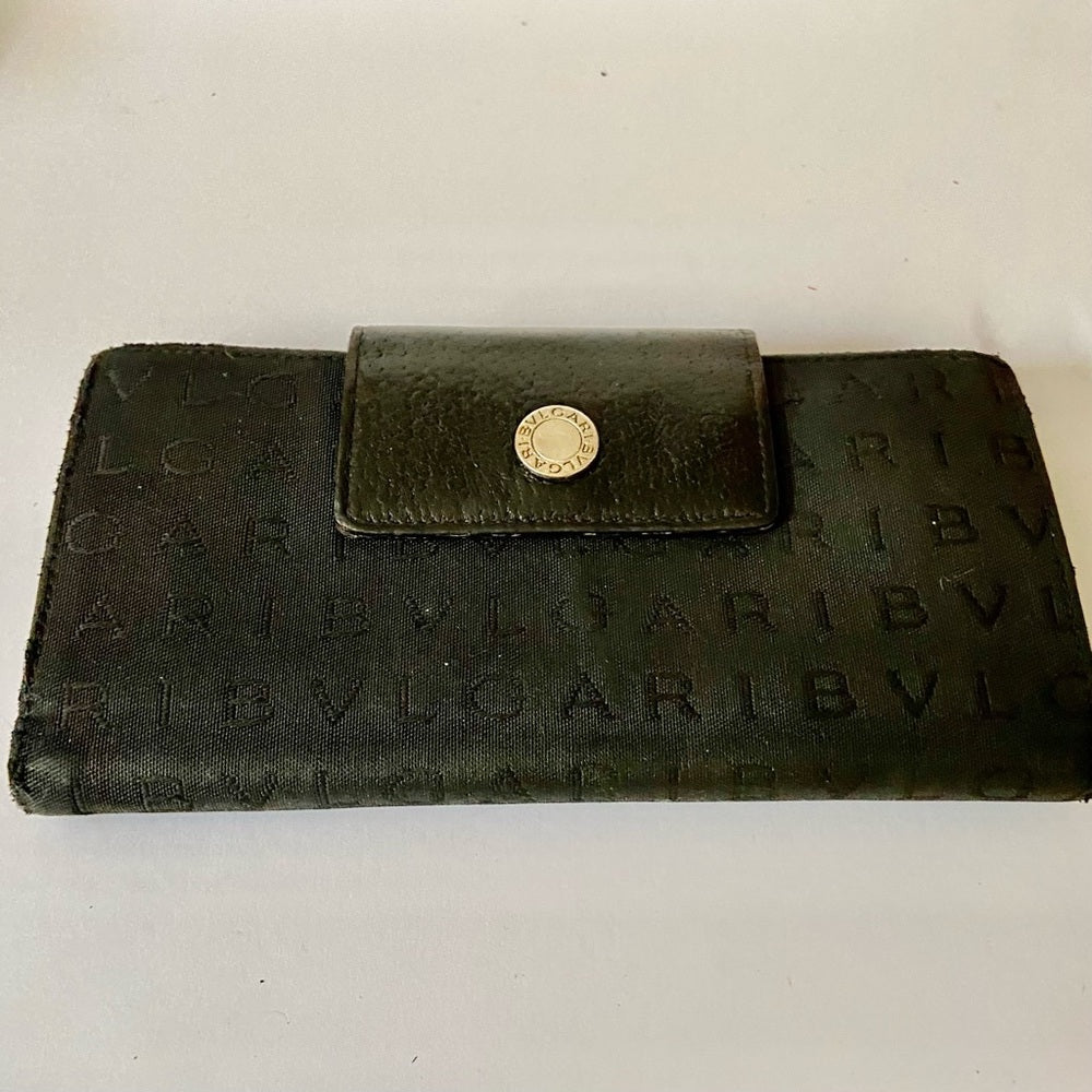 Bulgari Black Mono Coated Canvas Trifold Long Wallet