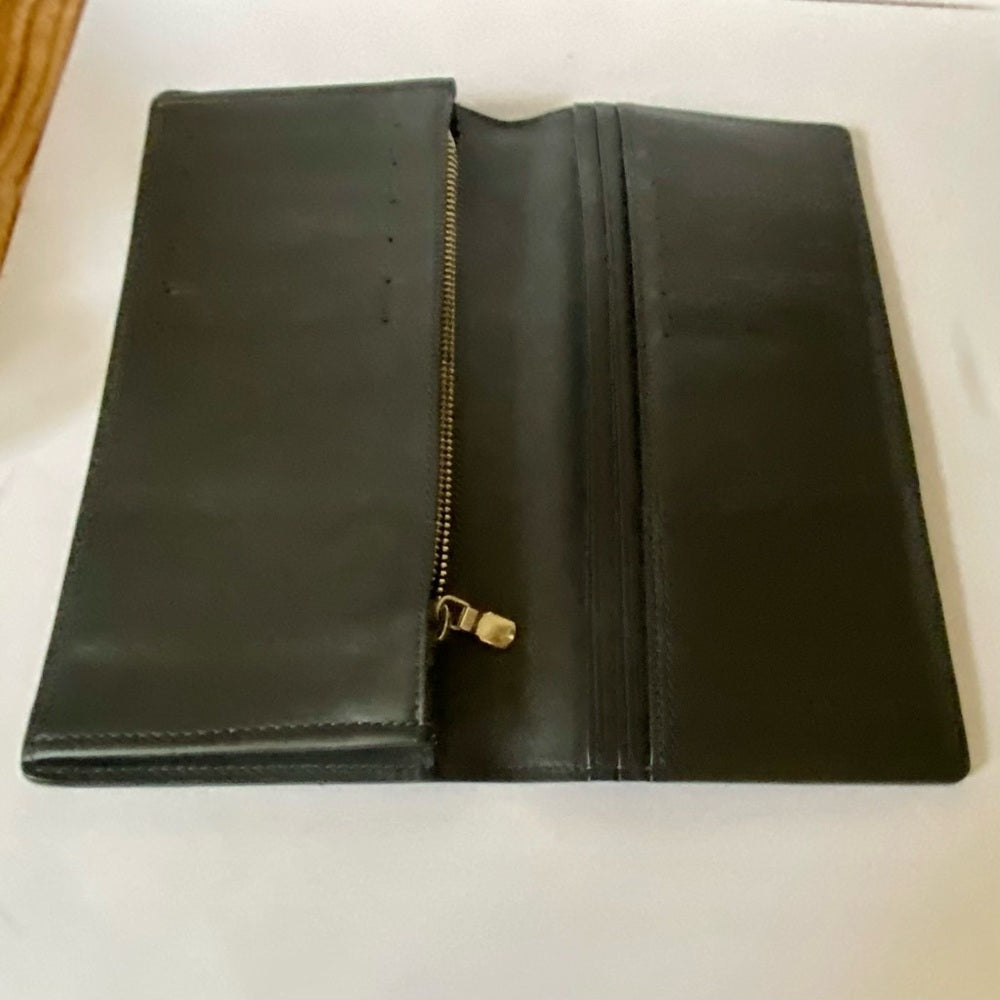 Louis Vuitton, Black Leather Long Wallet 7.5 x 4in