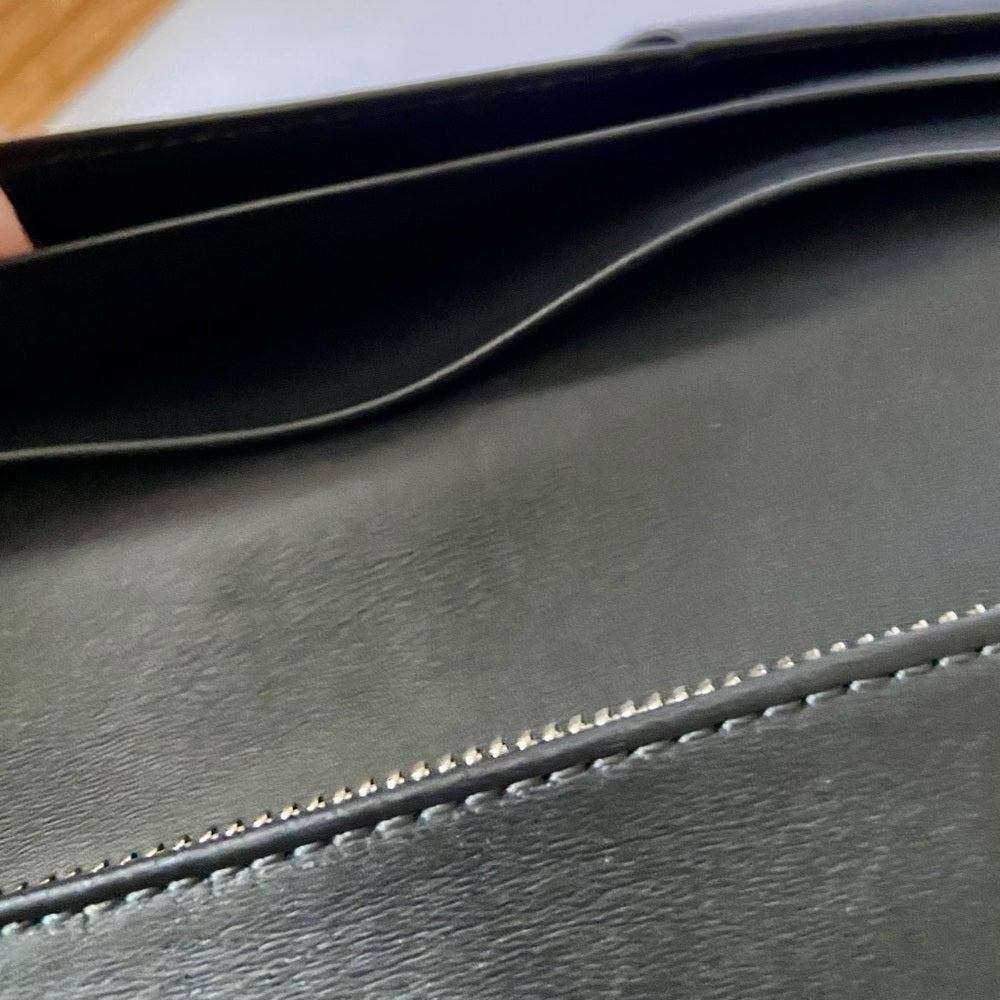 Louis Vuitton, Black Leather Long Wallet 7.5 x 4in