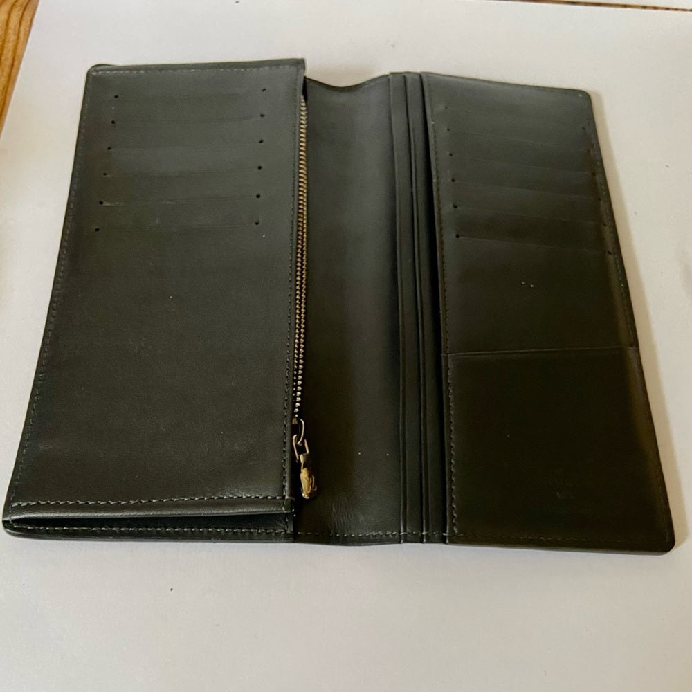 Louis Vuitton, Black Leather Long Wallet 7.5 x 4in