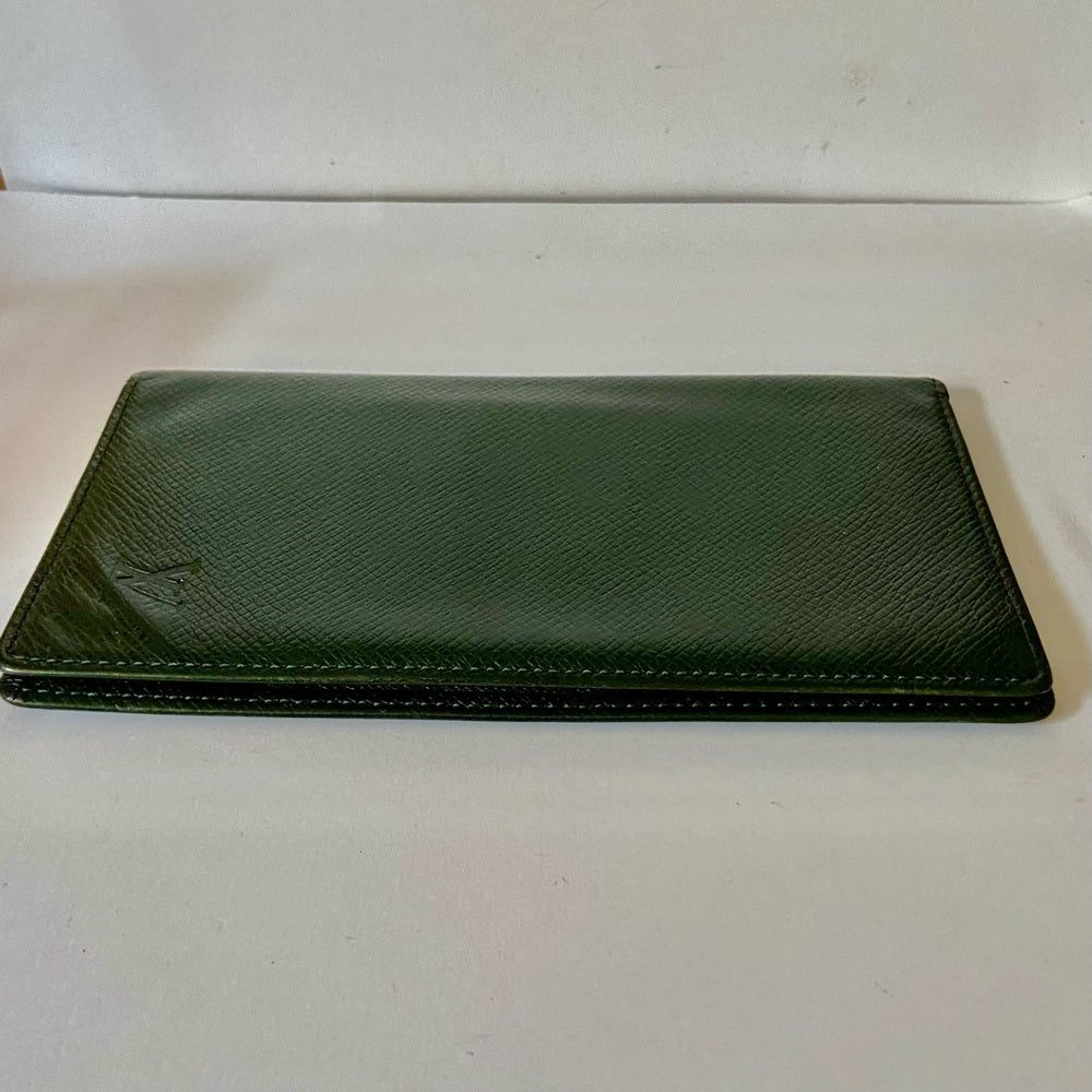 Louis Vuitton, Green Taiga Leather Long Wallet 7.5 x 4in