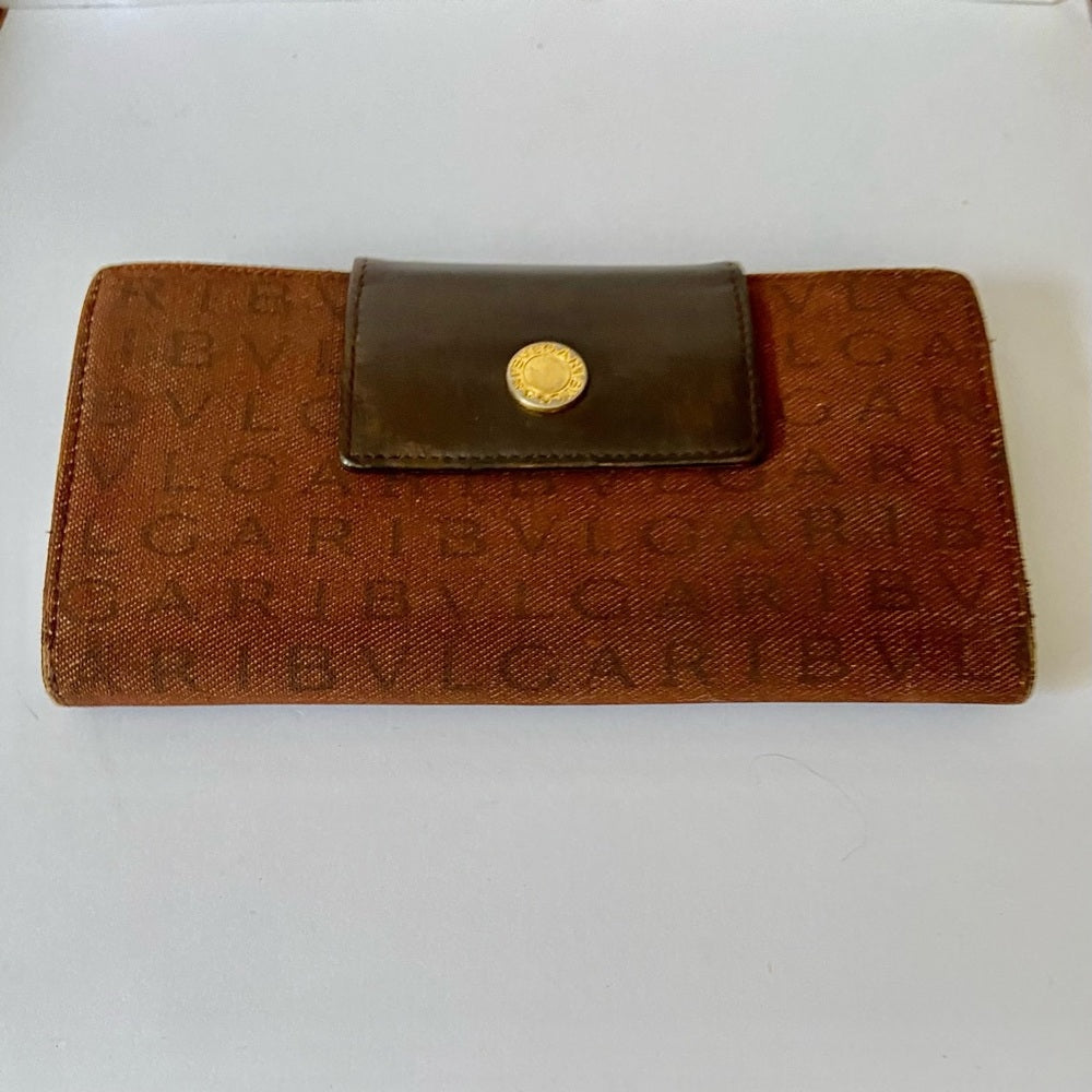Bulgari Tan Mono Coated Canvas with Brown leather Trim