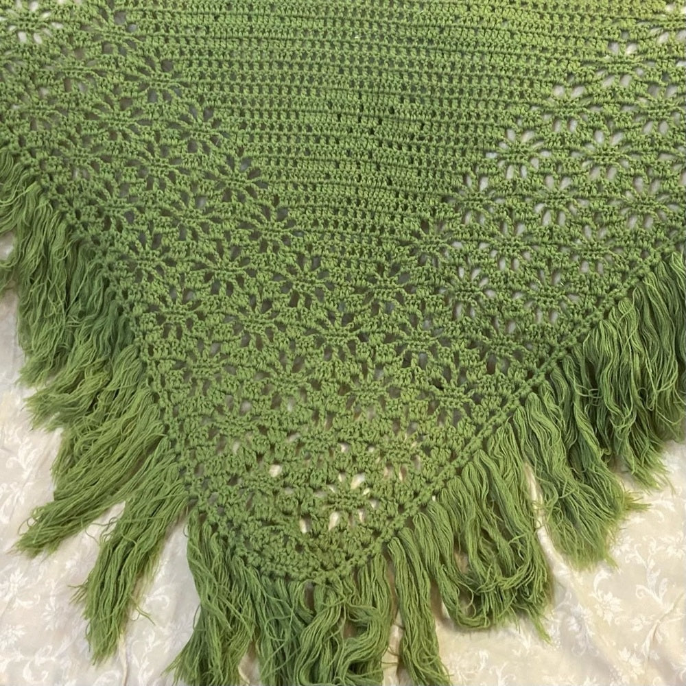 Stunning, Apple Green Crocheted Shawl With Fringes