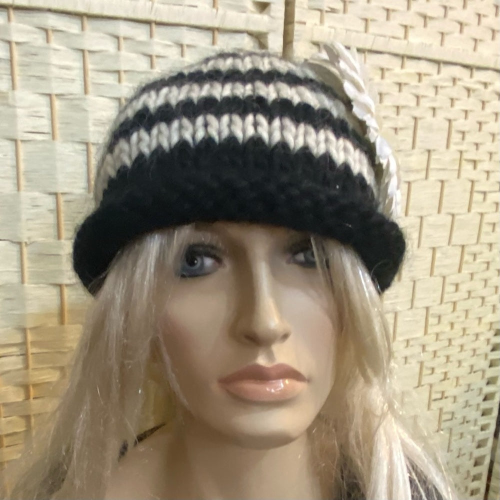 Stunning, White Daisy- Angora Mix Beanie Hat