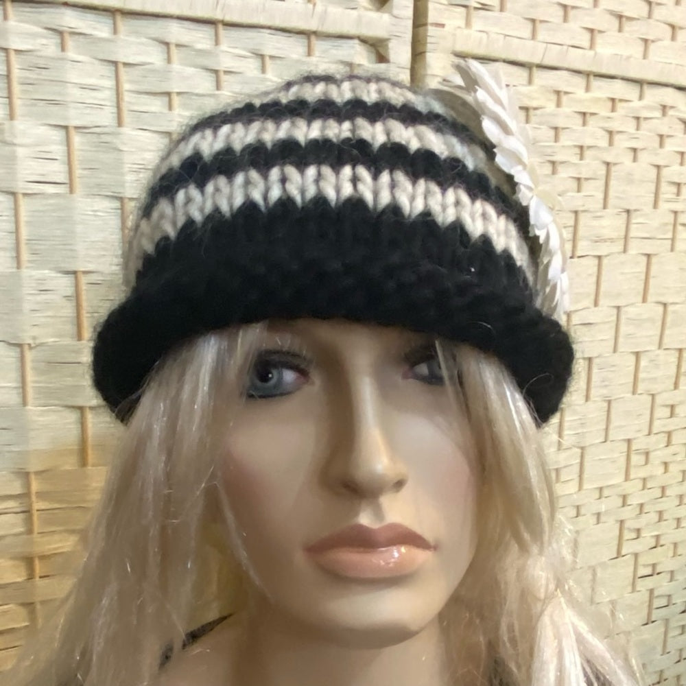 Stunning, White Daisy- Angora Mix Beanie Hat