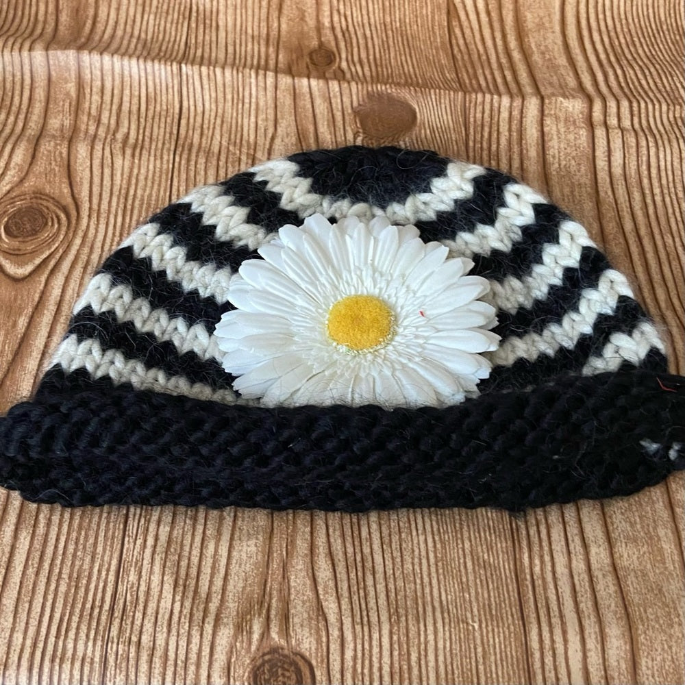 Stunning, White Daisy- Angora Mix Beanie Hat