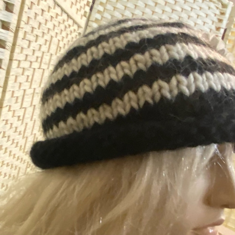 Stunning, White Daisy- Angora Mix Beanie Hat