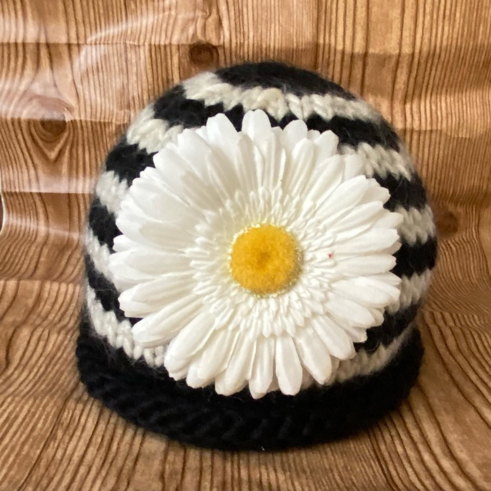 Stunning, White Daisy- Angora Mix Beanie Hat