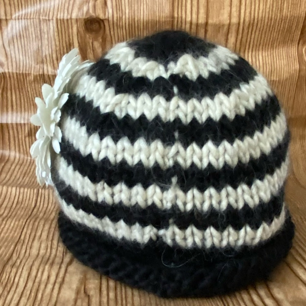 Stunning, White Daisy- Angora Mix Beanie Hat