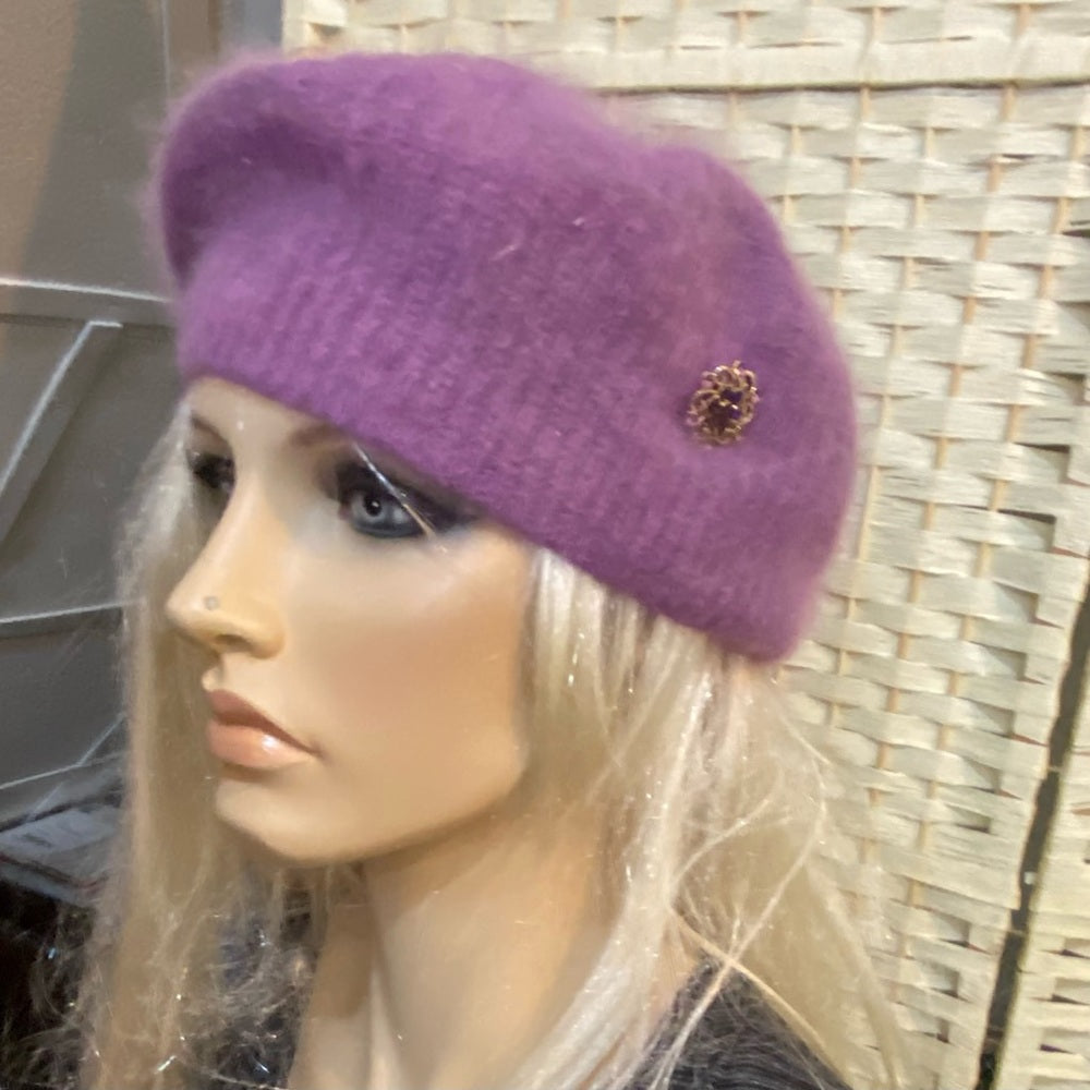 Elegant. Aris -USA , Purple Angora Cloche Beanie Hat with Rhinestones