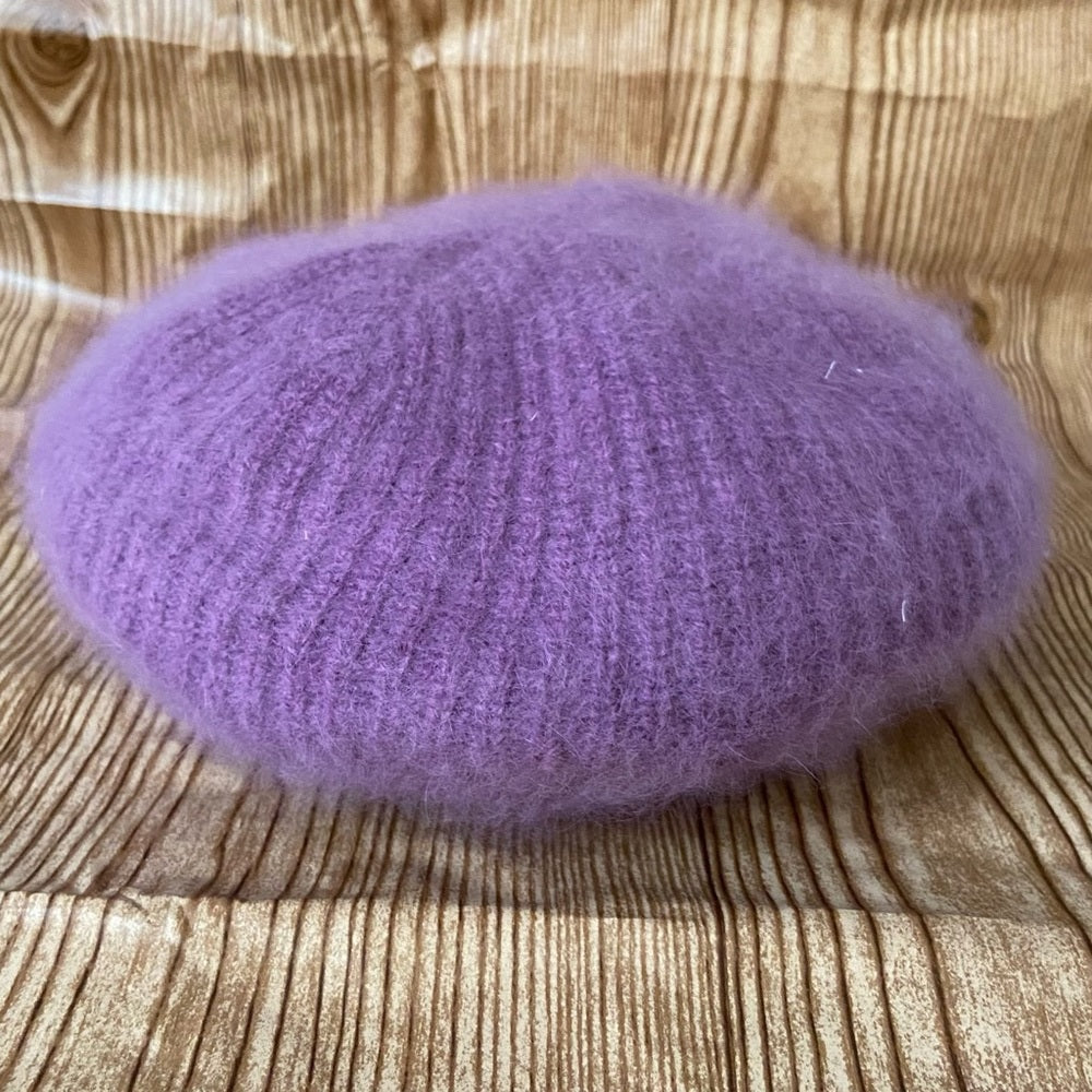 Elegant. Aris -USA , Purple Angora Cloche Beanie Hat with Rhinestones