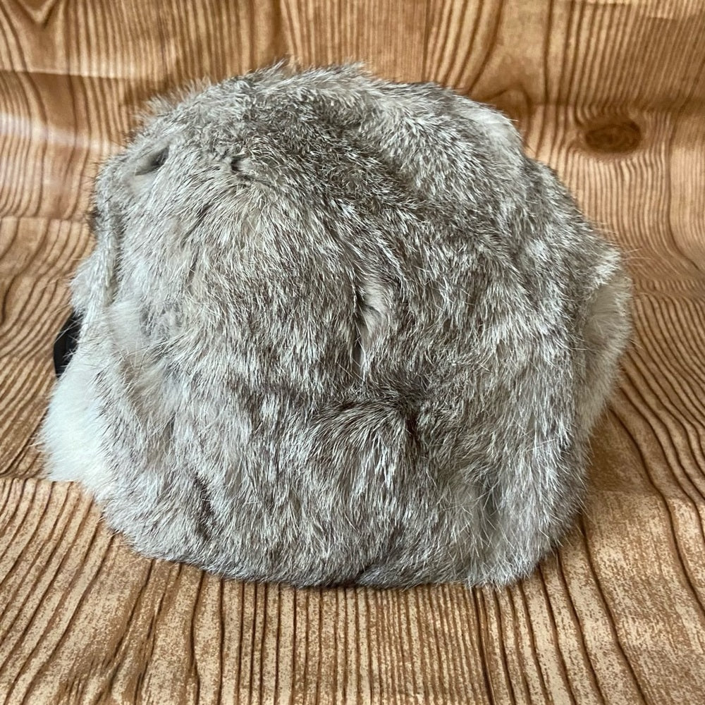 Beautiful, Rabbit Hair -Black Leather Hat- Cap