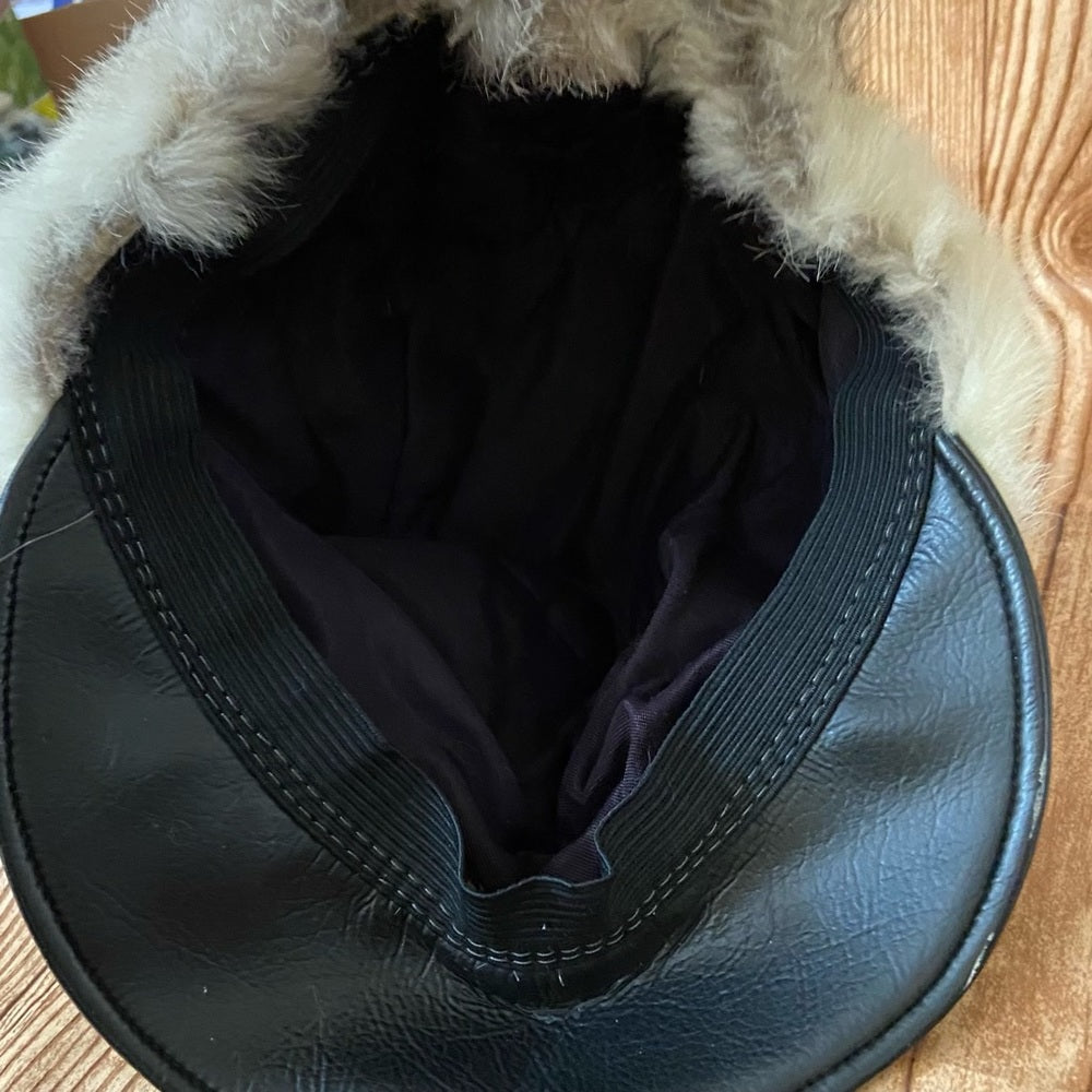 Beautiful, Rabbit Hair -Black Leather Hat- Cap