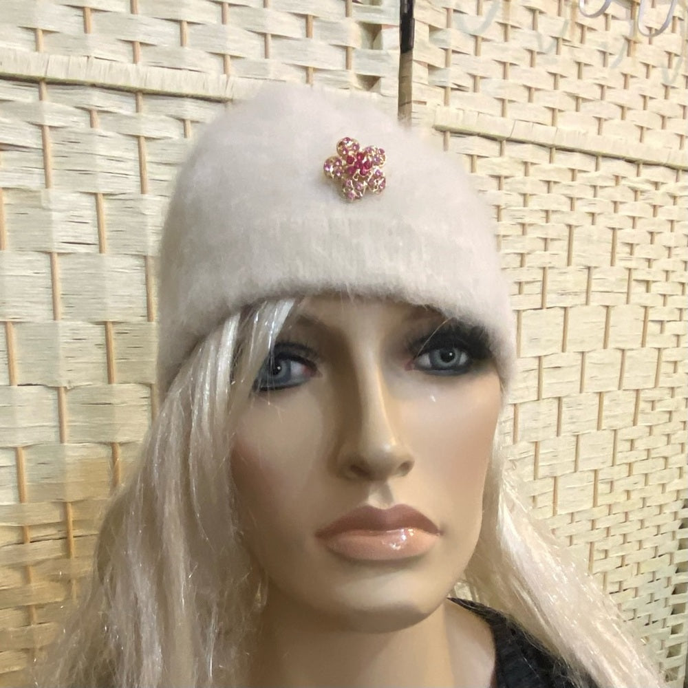Elegant Angora-Wool Antique White Beanie Hat