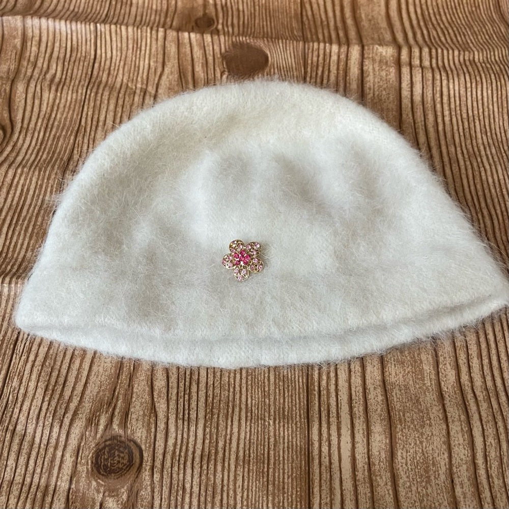 Elegant Angora-Wool Antique White Beanie Hat