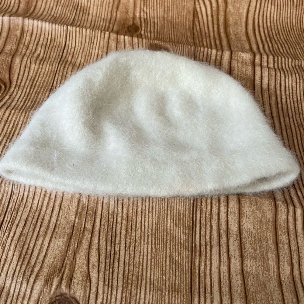 Elegant Angora-Wool Antique White Beanie Hat