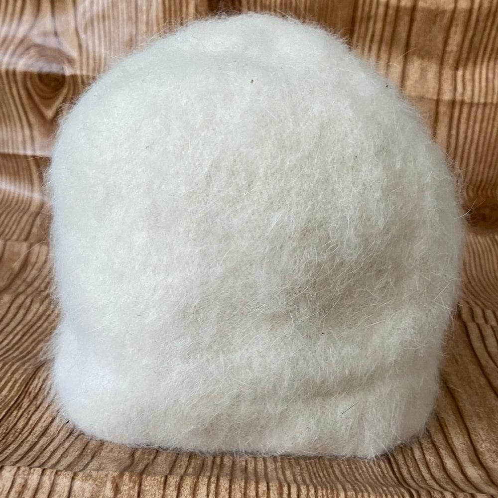 Elegant Angora-Wool Antique White Beanie Hat