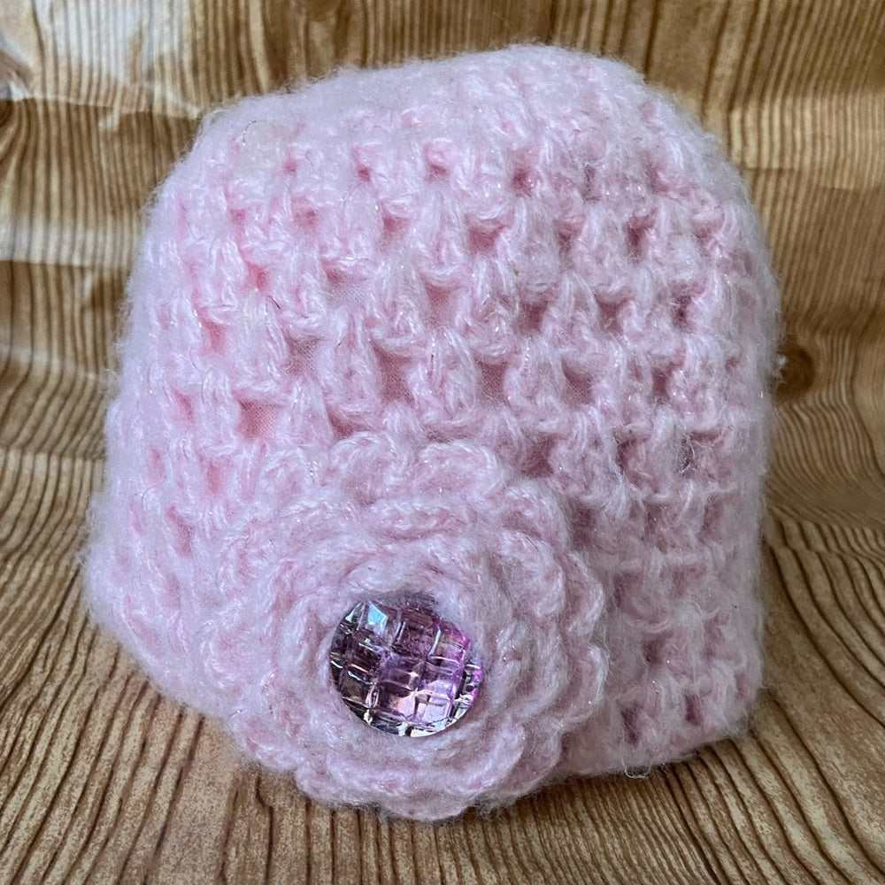 Girl Connection - Pink Knitted Beanie Hat with Floral Accent (S)