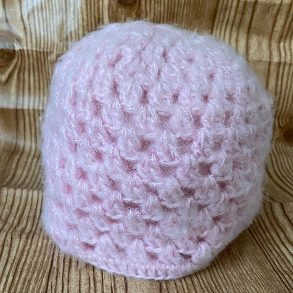 Girl Connection - Pink Knitted Beanie Hat with Floral Accent (S)