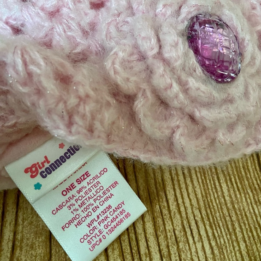 Girl Connection - Pink Knitted Beanie Hat with Floral Accent (S)