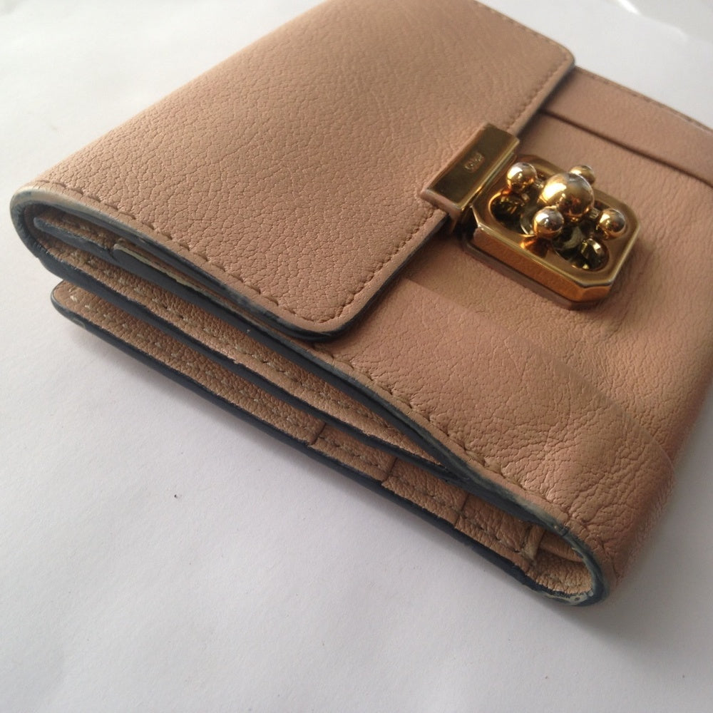 Chloe Beige Leather -Turn Lock Compact Wallet