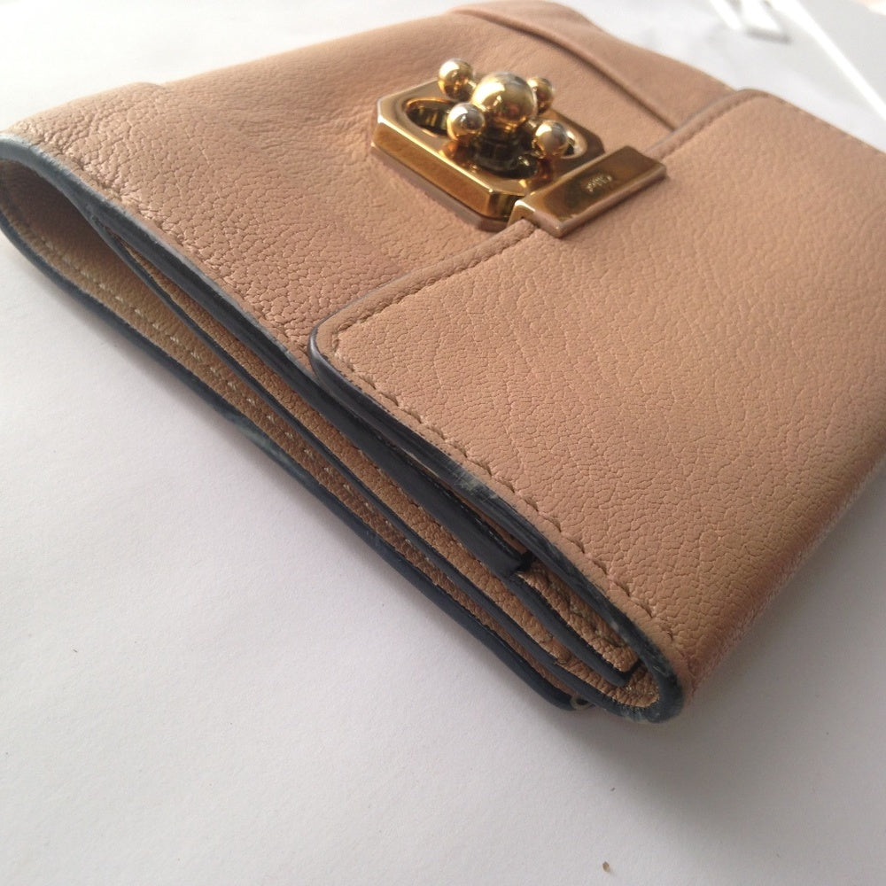 Chloe Beige Leather -Turn Lock Compact Wallet
