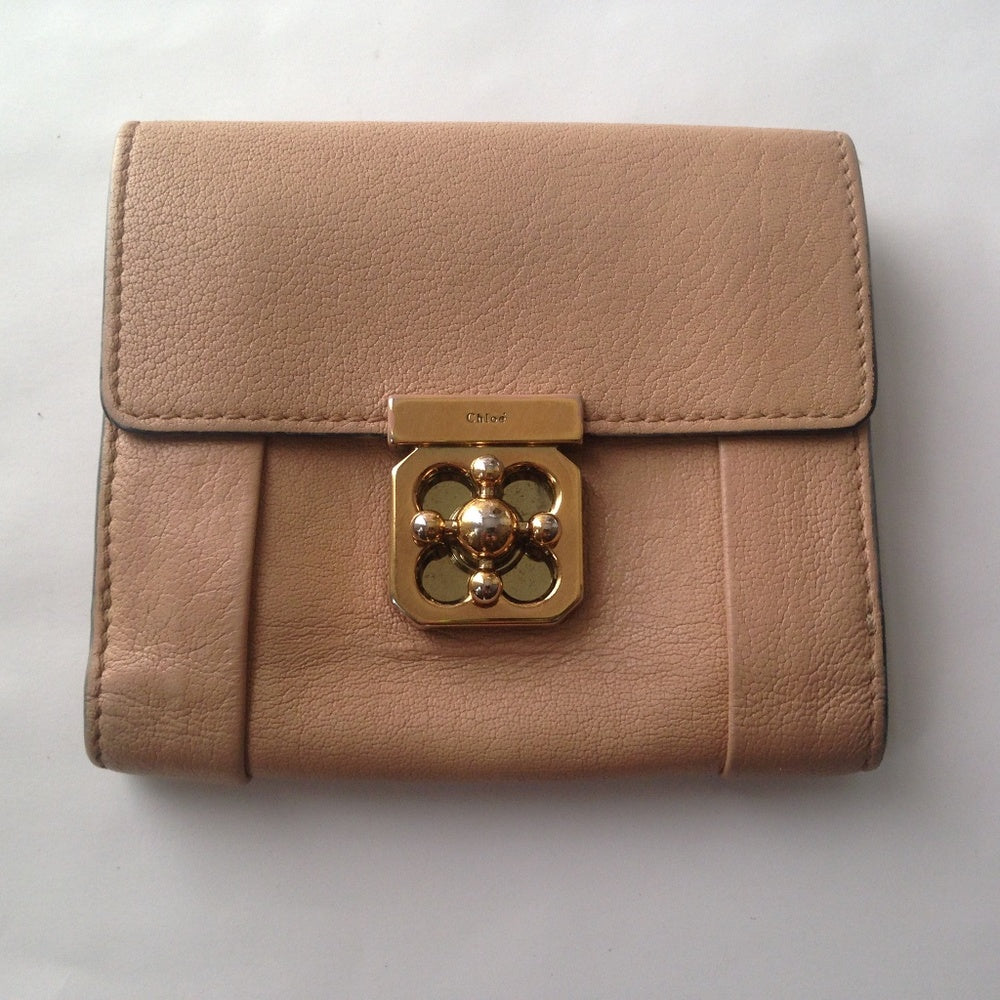 Chloe Beige Leather -Turn Lock Compact Wallet