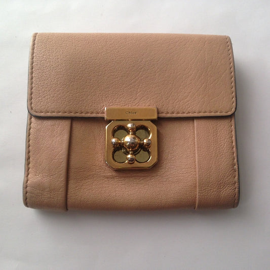 Chloe Beige Leather -Turn Lock Compact Wallet