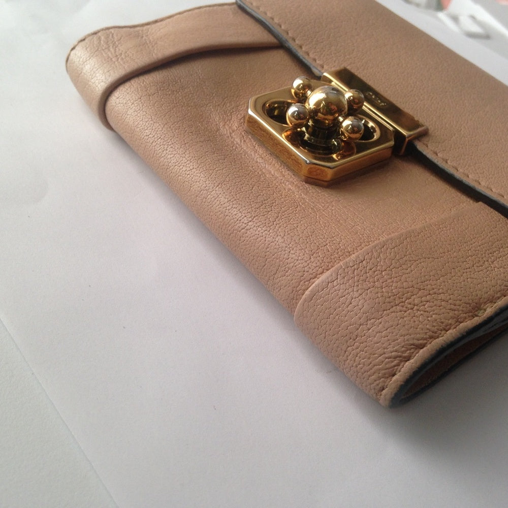 Chloe Beige Leather -Turn Lock Compact Wallet