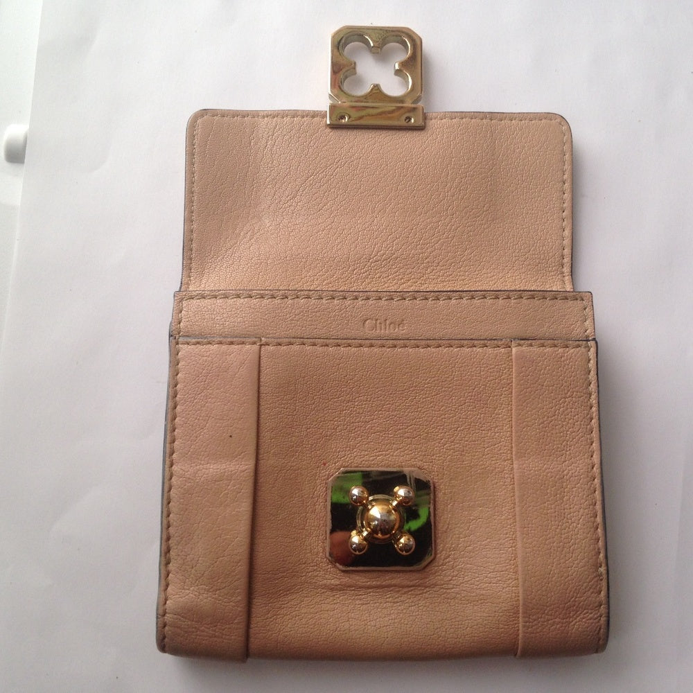 Chloe Beige Leather -Turn Lock Compact Wallet