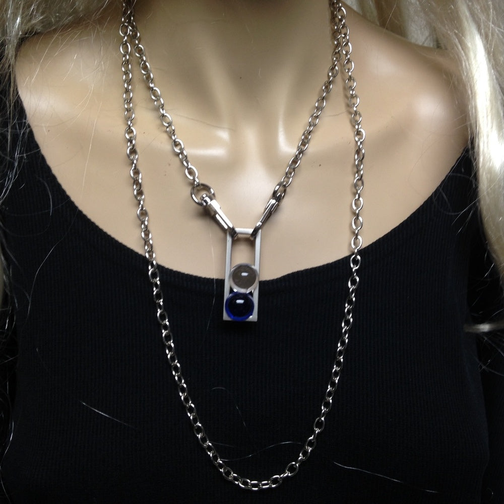Art Glass Blue-Clear Ball 48-inch Pendant Necklace