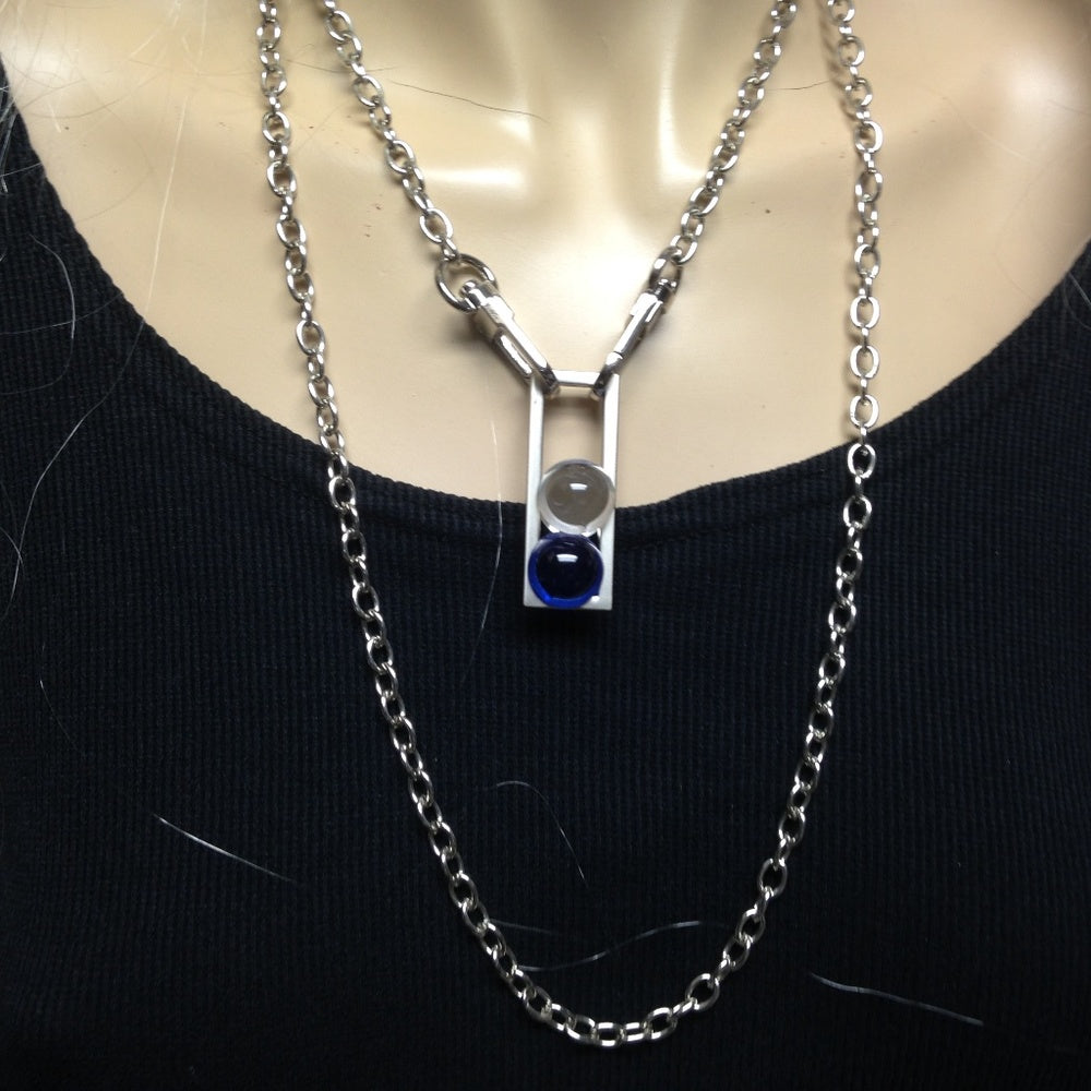 Art Glass Blue-Clear Ball 48-inch Pendant Necklace