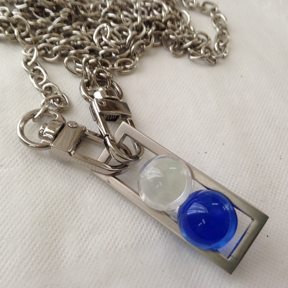Art Glass Blue-Clear Ball 48-inch Pendant Necklace