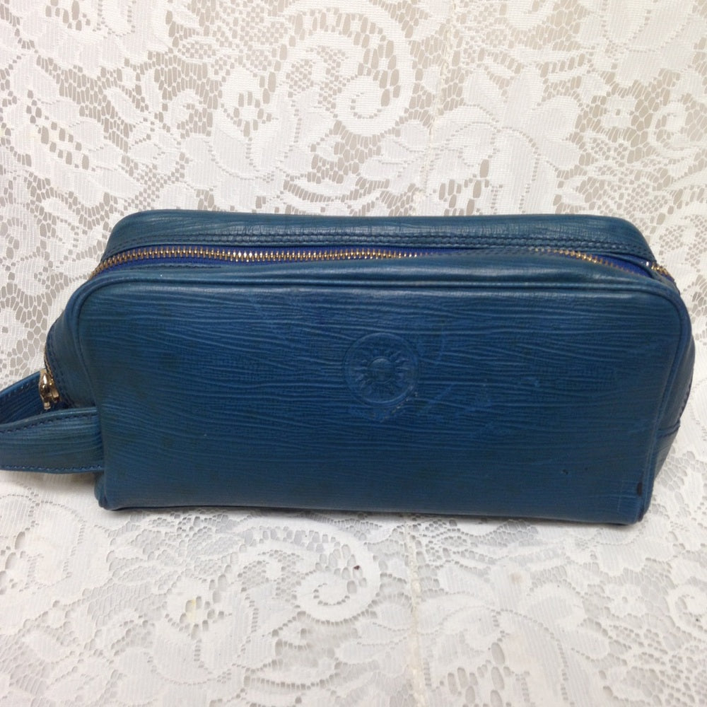 Versace Teal Leather Pouch Wristlet 9inx5inx3in