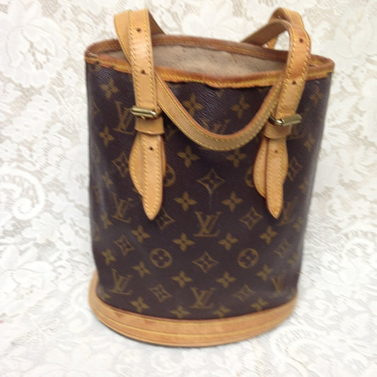 Authentic Louis Vuitton Brown Mono PM Bucket  SBag
