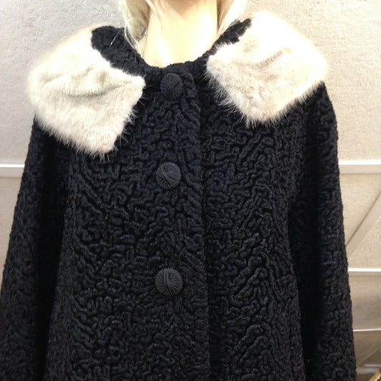 Vintage Mira Curl Black Persian Lamb Dress Coat(L)