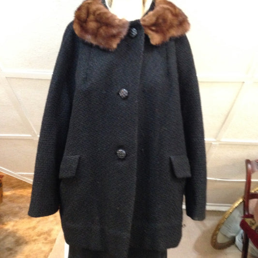 Vintage Jean Sutton Black Faux Persian Lamb Coat