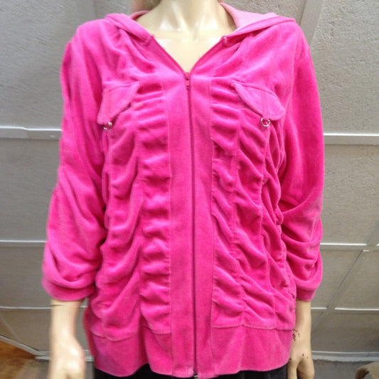 MKM Designs Fuchsia Hooded Velvet Zip Jacket (L)
