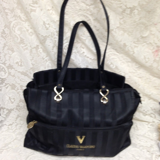 Valentino Black-Gray Stripes Tote Shoulder Bag