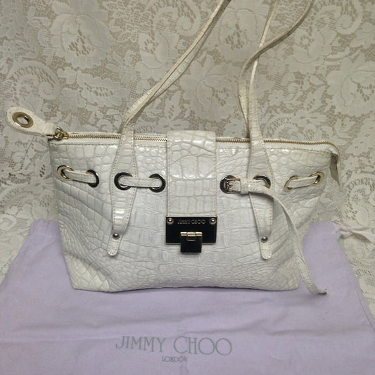 Jimmy Choo White Crocodile Leather Hand Bag