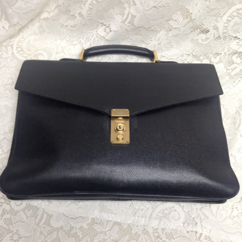 Authentic, Chanel Uni-sex Black Leather Briefcase