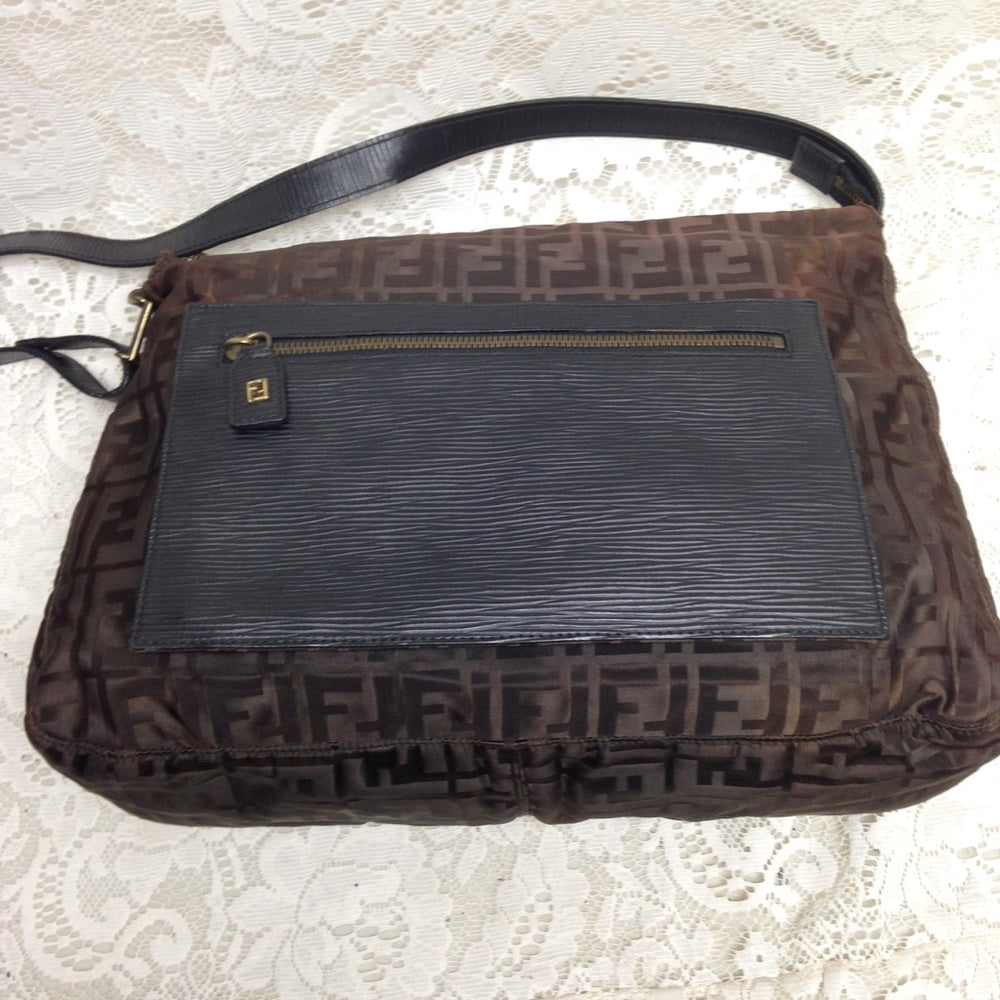 Vintage Fendi Zucca Brown Nylon Shoulder-Crossbody Bag
