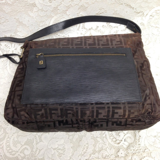 Vintage Fendi Zucca Brown Nylon Shoulder-Crossbody Bag