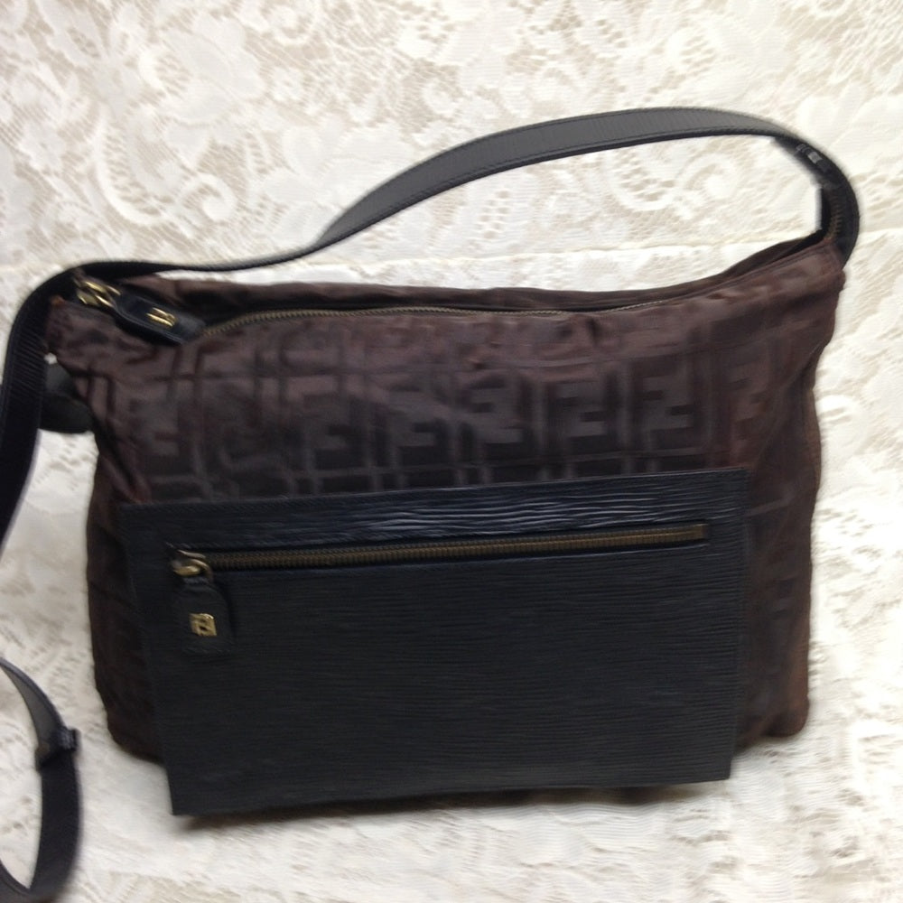 Vintage Fendi Zucca Brown Nylon Shoulder-Crossbody Bag