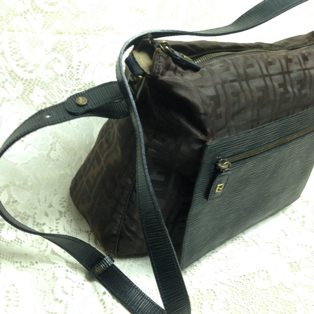 Vintage Fendi Zucca Brown Nylon Shoulder-Crossbody Bag