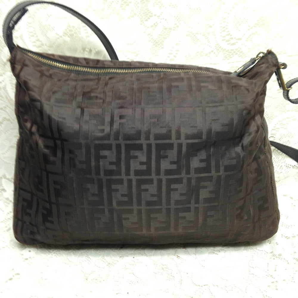 Vintage Fendi Zucca Brown Nylon Shoulder-Crossbody Bag
