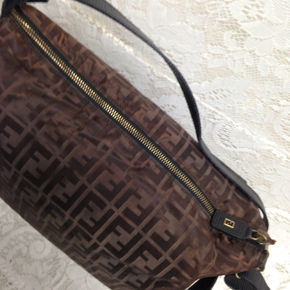Vintage Fendi Zucca Brown Nylon Shoulder-Crossbody Bag